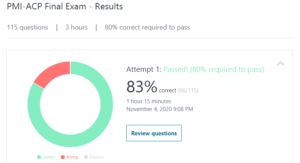 A picture of the practice exam results from Joseph Phillips website.