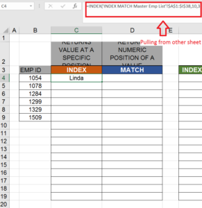 How index works in Index. It'll pull a value based off a set number of coordinates.