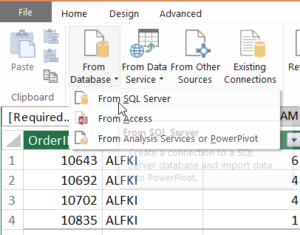 How to insert data model from SQL, Access for PowerPivot from Toolbar in Excel