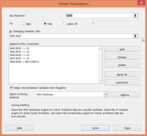 Solver parameters which help you map constraints to specific values