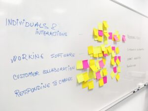 whiteboard-with-stickies-on-it-to-showcase-agile