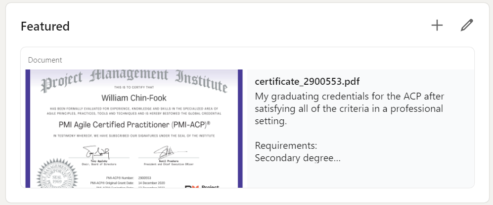 adding pmp certificate to linkedin