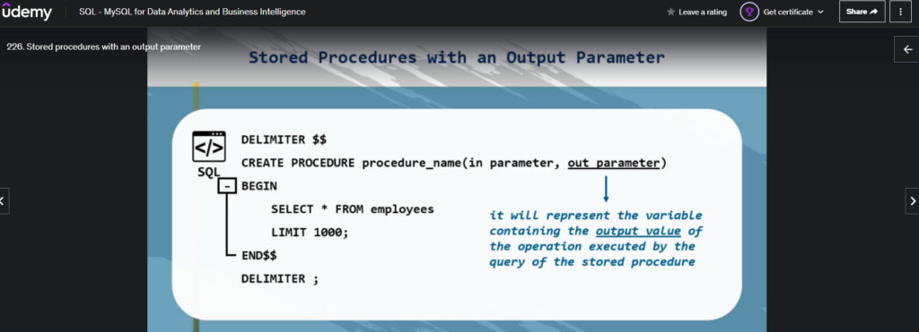 Stored procedures from Udemy course 365 careers.