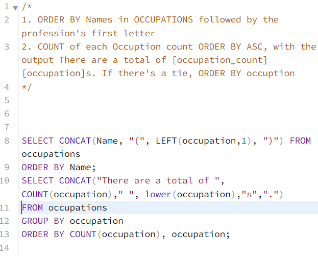 query console for my query for the pads - hackerrank