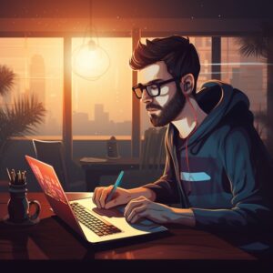 PHP-Udemy-course-a-web-developer-in-an-office-coding-with-a-headphone-and-the-sun-setting-Medium